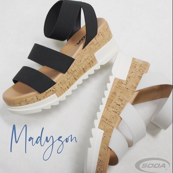 New! Soda Black Madyson Cork Flatform Wedge Sandal - Picture 6 of 7